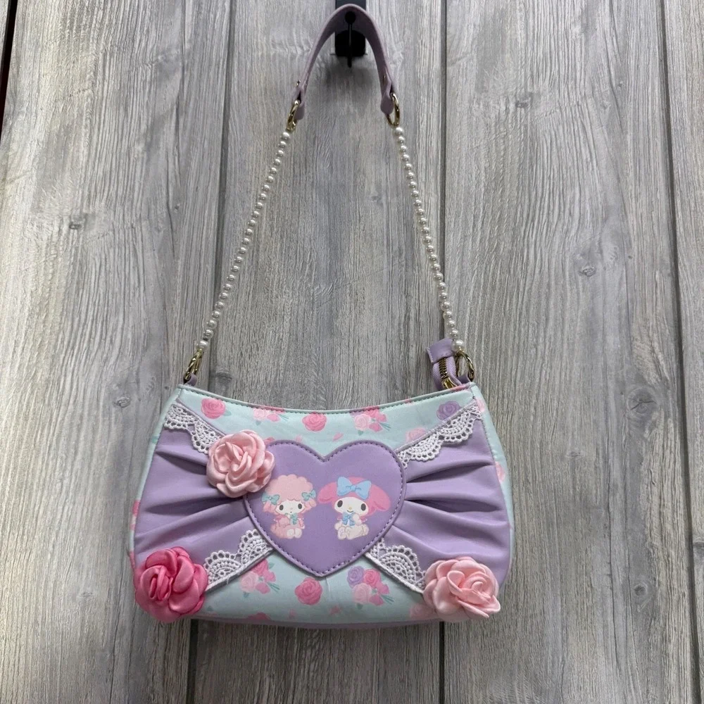Sanrio My Melody My Sweet Piano Floral Pearl Strap Shoulder Bag Pastel Kawaii